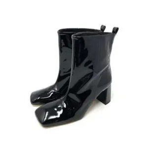 NWT: Good American Black Patent Leather Shiny Block Heel Booties Sizes: 11& 12